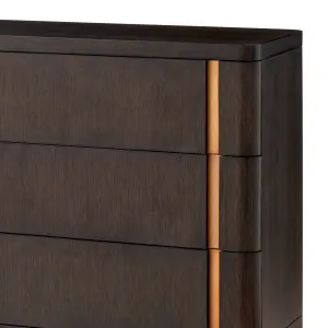 Luxury Dark Brown Six-Drawer Sideboard Cabinet with Brass Accents - Luxury Hotel Furniture Detail View by Luxury Group International