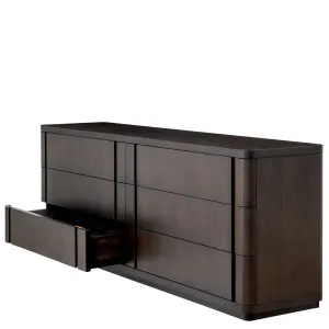Luxury Dark Brown Six-Drawer Sideboard Cabinet with Brass Accents - Luxury Hotel Furniture Detail View by Luxury Group International