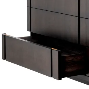 Luxury Dark Brown Six-Drawer Sideboard Cabinet with Brass Accents - Luxury Hotel Furniture Detail View by Luxury Group International