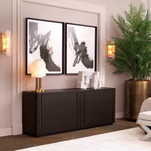 Luxury Dark Brown Six-Drawer Sideboard Cabinet with Brass Accents - Luxury Hotel Furniture Lifestyle View by Luxury Group International