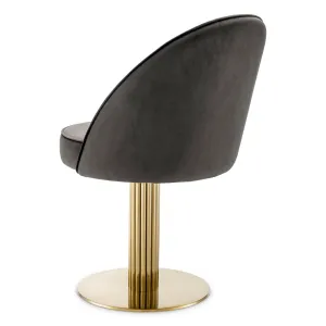 Luxury Dark Grey Velvet Dining Chair with Gold Pedestal Base and Curved Back - Luxury Dining Chair Back View by Luxury Group International