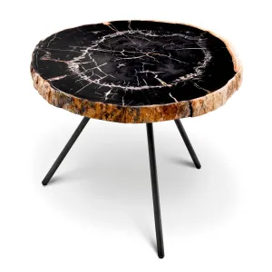 Luxury Dark Petrified Wood Coffee Table Set of 3 with Black Legs - Luxury Coffee Table Detail View by Luxury Group International