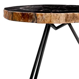 Luxury Dark Petrified Wood Coffee Table Set of 3 with Black Legs - Luxury Coffee Table Detail View by Luxury Group International