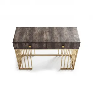 Luxury Dark Taupe Textured Console Table with Gold Metal Frame - Luxury Console Table Front View by Luxury Group International