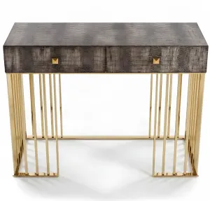 Luxury Dark Taupe Textured Console Table with Gold Metal Frame - Luxury Console Table Front View by Luxury Group International