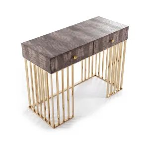 Luxury Dark Taupe Textured Console Table with Gold Metal Frame - Luxury Console Table Side View by Luxury Group International