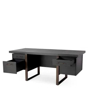Luxus Executive Schreibtisch aus dunklem Holz mit vier Schubladen & Metallgestell – Luxus Schreibtisch Detailansicht von Luxury Group International