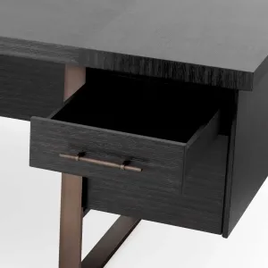 Luxus Executive Schreibtisch aus dunklem Holz mit vier Schubladen & Metallgestell – Luxus Schreibtisch Detailansicht von Luxury Group International