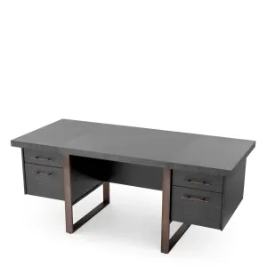 Luxus Executive Schreibtisch aus dunklem Holz mit vier Schubladen & Metallgestell – Luxus Schreibtisch Vorderansicht von Luxury Group International