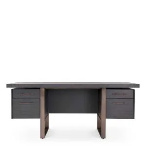 Luxus Executive Schreibtisch aus dunklem Holz mit vier Schubladen & Metallgestell – Luxus Schreibtisch Vorderansicht von Luxury Group International