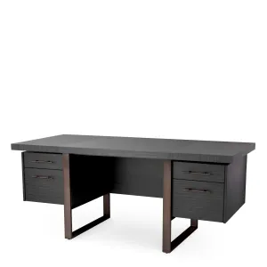 Luxus Executive Schreibtisch aus dunklem Holz mit vier Schubladen & Metallgestell – Luxus Schreibtisch Vorderansicht von Luxury Group International