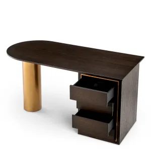 Luxus Executive-Schreibtisch aus dunklem Holz mit goldener Säule & Aufbewahrungsschubladen – Luxus Schreibtisch Detailansicht von Luxury Group International