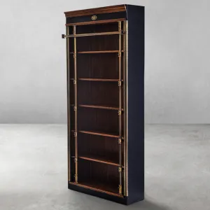 Luxury Dark Wooden Open Shelve Bookcase with Brass-Plated Accents - Luxury Shelve Cabinet Front View by Luxury Group International