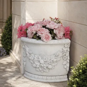 Luxury Decorative Corner Garden Planter with Sculptural Floral Relief Design Lifestyle View by Luxury Group International