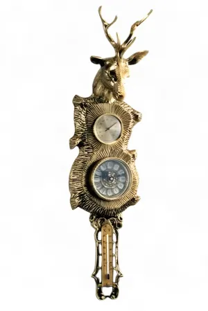 Luxus Bronze-Wanduhr mit Hirschkopf, Doppeluhr und Thermometerdetail – Luxus Wohnaccessoires von Luxury Group International