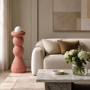 Luxury Designer Floor Lamp with Sculptural Stoneware Base and Glass Globe Lifestyle View by Luxury Group International