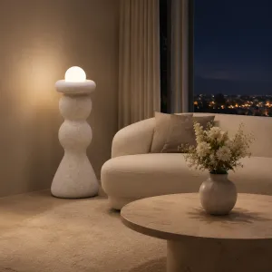 Luxury Designer Floor Lamp with Sculptural Stoneware Base and Glass Globe Lifestyle View by Luxury Group International