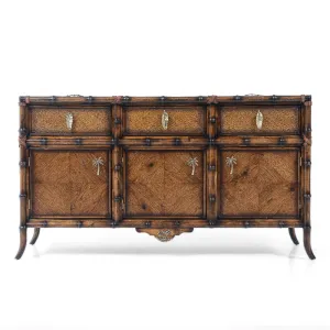 Luxus Designer Leder-Sideboard mit Palmenakzenten – 3 Schubladen & Aufbewahrungspanels – Luxus Sideboard Vorderansicht von Luxury Group International