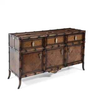 Luxus Designer Leder-Sideboard mit Palmenakzenten – 3 Schubladen & Aufbewahrungspanels – Luxus Sideboard Seitenansicht von Luxury Group International