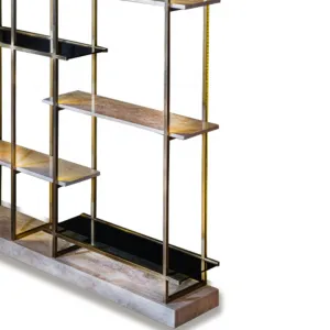 Luxury Designer Open Shelve with Brass-Plated Geometric Metal Frame - Luxury Shelve Detail View by Luxury Group International
