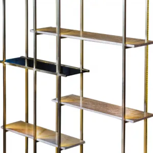 Luxury Designer Open Shelve with Brass-Plated Geometric Metal Frame - Luxury Shelve Detail View by Luxury Group International