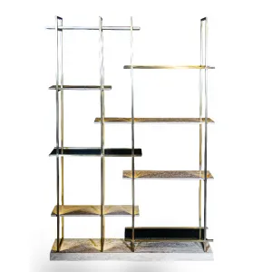 Luxury Designer Open Shelve with Brass-Plated Geometric Metal Frame - Luxury Shelve Front View by Luxury Group International