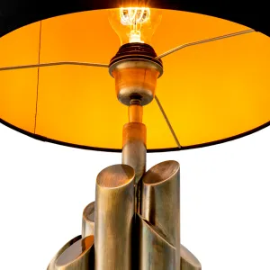 Luxus Designer Tischlampe mit schwarzem Schirm und goldener Metallrohr-Basis Detailansicht von Luxury Group International