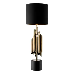 Luxus Designer Tischlampe mit schwarzem Schirm und goldener Metallrohr-Basis Vorderansicht von Luxury Group International