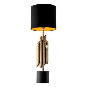 Luxus Designer Tischlampe mit schwarzem Schirm und goldener Metallrohr-Basis Vorderansicht von Luxury Group International