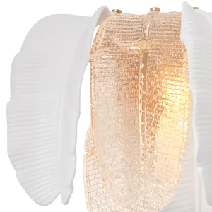 Lámpara de Pared de Diseño de Lujo en Cerámica Blanca con Vidrio Transparente Texturizado y Paneles Inspirados en Hojas Vista detalle por Luxury Group International