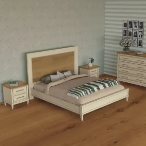 Luxury Designer Wooden Bed with Oak Panel Headboard in White Base Frame Lifestyle View by Luxury Group International
