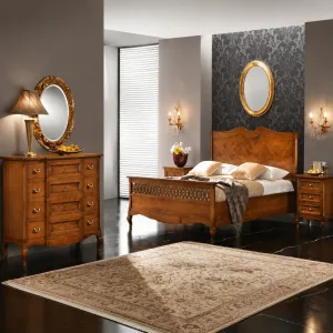 Luxury Designer Wooden Bed with Parquet Inlay Headboard & Lattice Footboard Lifestyle View by Luxury Group International