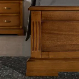 Luxury Designer Wooden Bed with White Upholstered Headboard Detail View by Luxury Group International