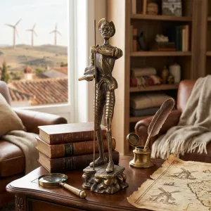 Escultura de Bronce de Lujo de Don Quijote con Lanza sobre Base Rocosa Vista lifestyle por Luxury Group International
