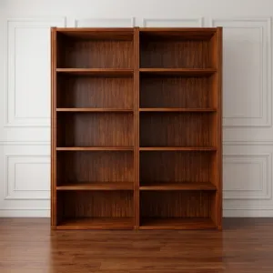 Luxuriöser Doppel-Abteil Holz-Bücherregal mit offener Ausstellungsfläche und architektonischem gerilltem Rahmen Vorderansicht von Luxury Group International