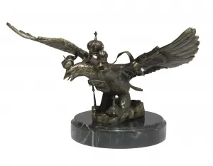 Escultura de Bronce de Águila Bicéfala de Lujo sobre Base de Mármol Negro por Luxury Group International