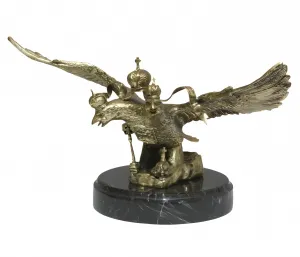 Escultura de Bronce de Águila Bicéfala de Lujo sobre Base de Mármol Negro por Luxury Group International