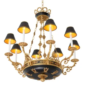 Lampadario di Lusso Stile Impero Nero e Oro – Elegante Lampada a Sospensione Barocca da Soffitto Vista laterale di Luxury Group International