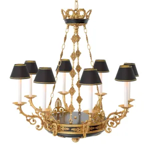 Lampadario di Lusso Stile Impero Nero e Oro – Elegante Lampada a Sospensione Barocca da Soffitto Vista laterale di Luxury Group International