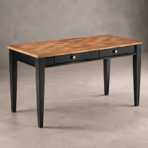 Escritorio Ejecutivo de Lujo con Tapa de Madera Natural, Base Negra y Almacenamiento de Doble Cajón Vista frontal por Luxury Group International