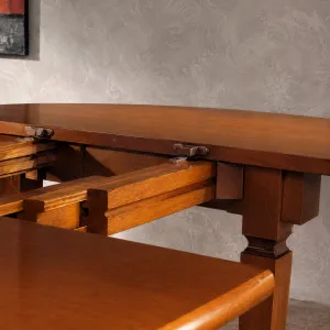 Luxury Extendable Half-Moon Console Table in Classic Walnut Finish Detail View by Luxury Group International