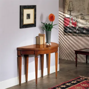 Luxury Extendable Half-Moon Console Table in Classic Walnut Finish Lifestyle View by Luxury Group International