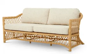 Luxury Faux Rattan Outdoor Sofa with Arden Natural Cushions 180 cm Front View by Luxury Group International