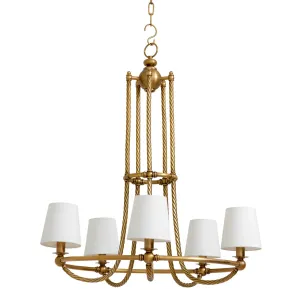 Luxury Five-Light Golden Chandelier with Twisted Frame & Fabric Shades - Luxury Hotel Furniture Front View by Luxury Group International