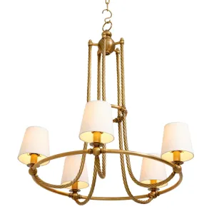 Luxury Five-Light Golden Chandelier with Twisted Frame & Fabric Shades - Luxury Hotel Furniture Front View by Luxury Group International