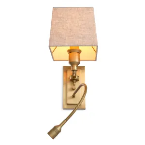 Applique Murale Flexible de Luxe – Abat-jour en Tissu à Col de Cygne en Laiton Vue de face par Luxury Group International