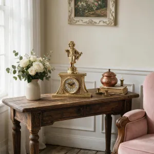 Luxury Floral Maiden Bronze Table Clock with Dual Bouquet Finial - Royal Home Accessories Lifestyle View by Luxury Group International