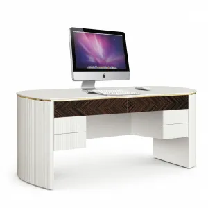 Luxury Fluted Executive Office Desk with Multi-Drawer Storage Configuration in Ebony Veneer Finish Front View by Luxury Group International