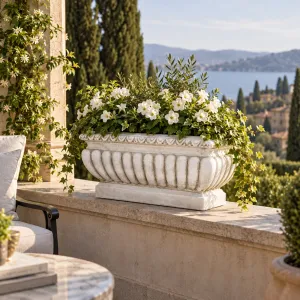 Luxury Fluted Garden Trough Planter with Classical Moulded Rim - Luxury Planters Lifestyle View by Luxury Group International