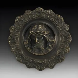 Luxus Bronze-Reliefskulptur mit gerahmtem Jesus Christus Gesicht in Gold- und Antikbronze-Finish von Luxury Group International